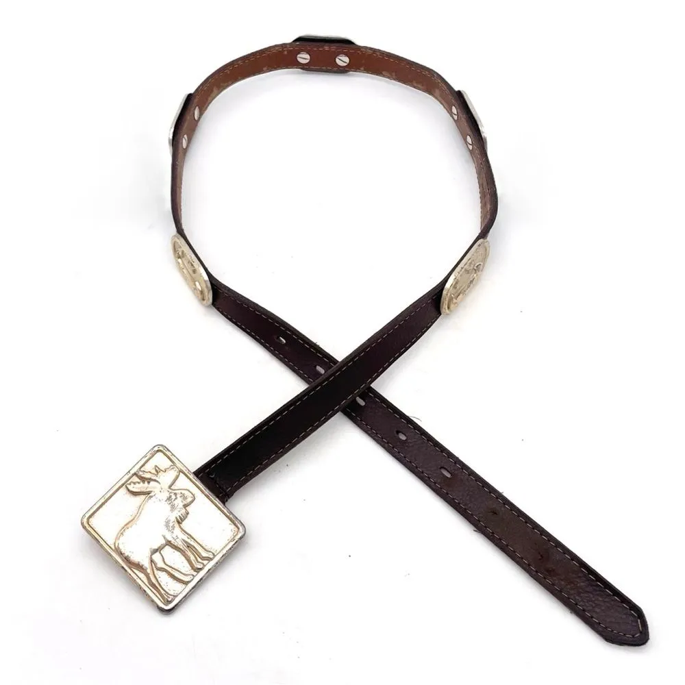 Vintage Navasota Western Leather Belt Moose Buckle Star Canoe Conchos Size M USA Brown - Image 2