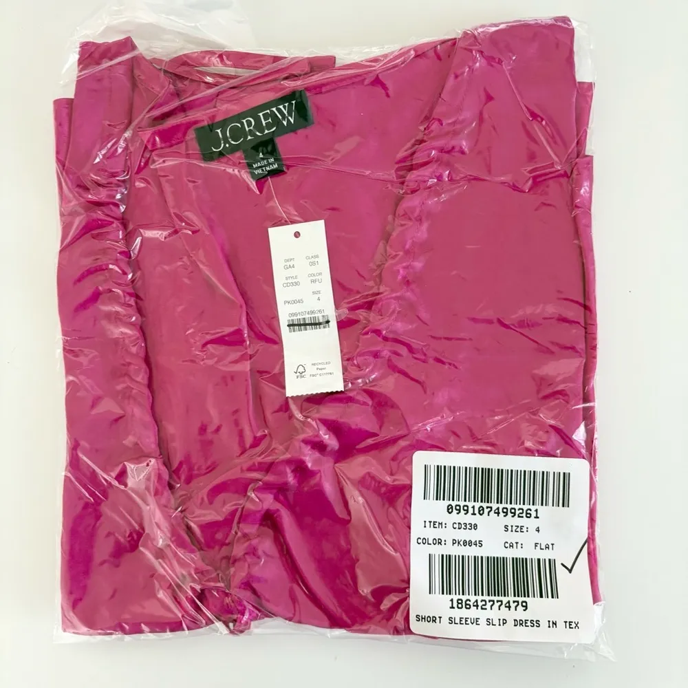 NWT J. Crew Short-sleeve Slip Dress Textured Satin Fuchsia Pink - Image 5