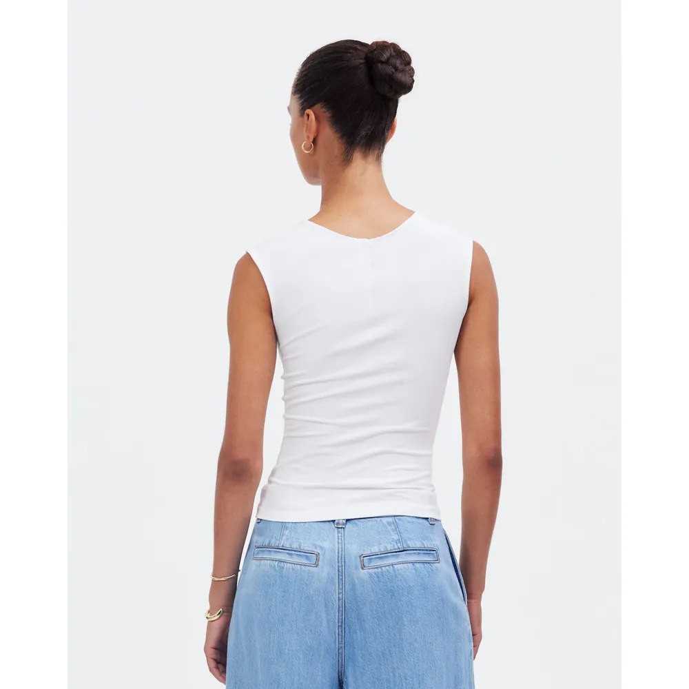 NEW Madewell Scoopneck Cap Sleeve Tee Top Cotton Stretch Jersey White Basics S - Image 3