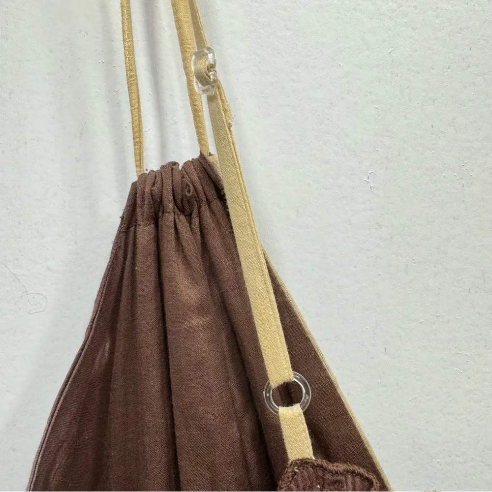 Pura Vida Taupe w Cream Trim Triangle Cutout Eyelet Plunging V Neck Mini Dress - Image 15