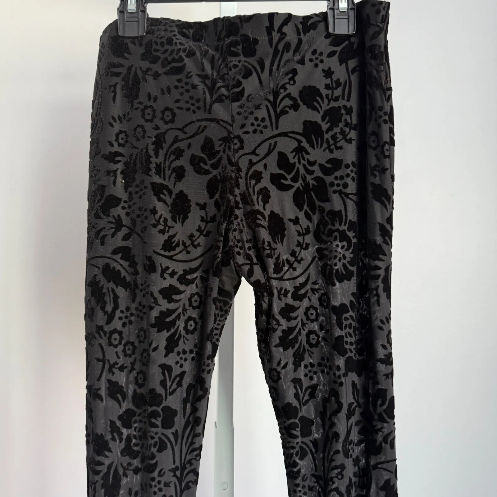 Rush Black Velvet Burnout‎ sz S Witchy Goth Floral Bell Bottom Pants Flowy Boho - Image 7