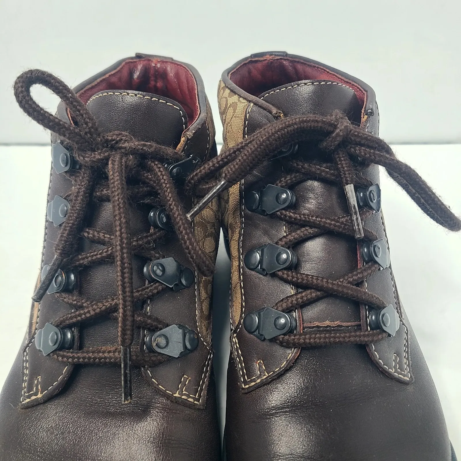 Coach Dyanne Size 7 Beige Brown Ankle Bootie Lace Up Boot Shoe Signature Logo - Image 8