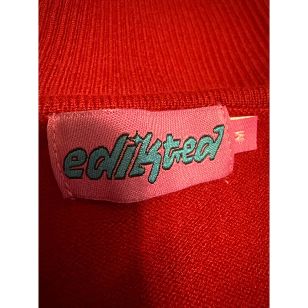 Edikted Natasha Women's Red Ribbed Knit Ribbon Bow Long Sleeve Crop Top Size M - Image 4