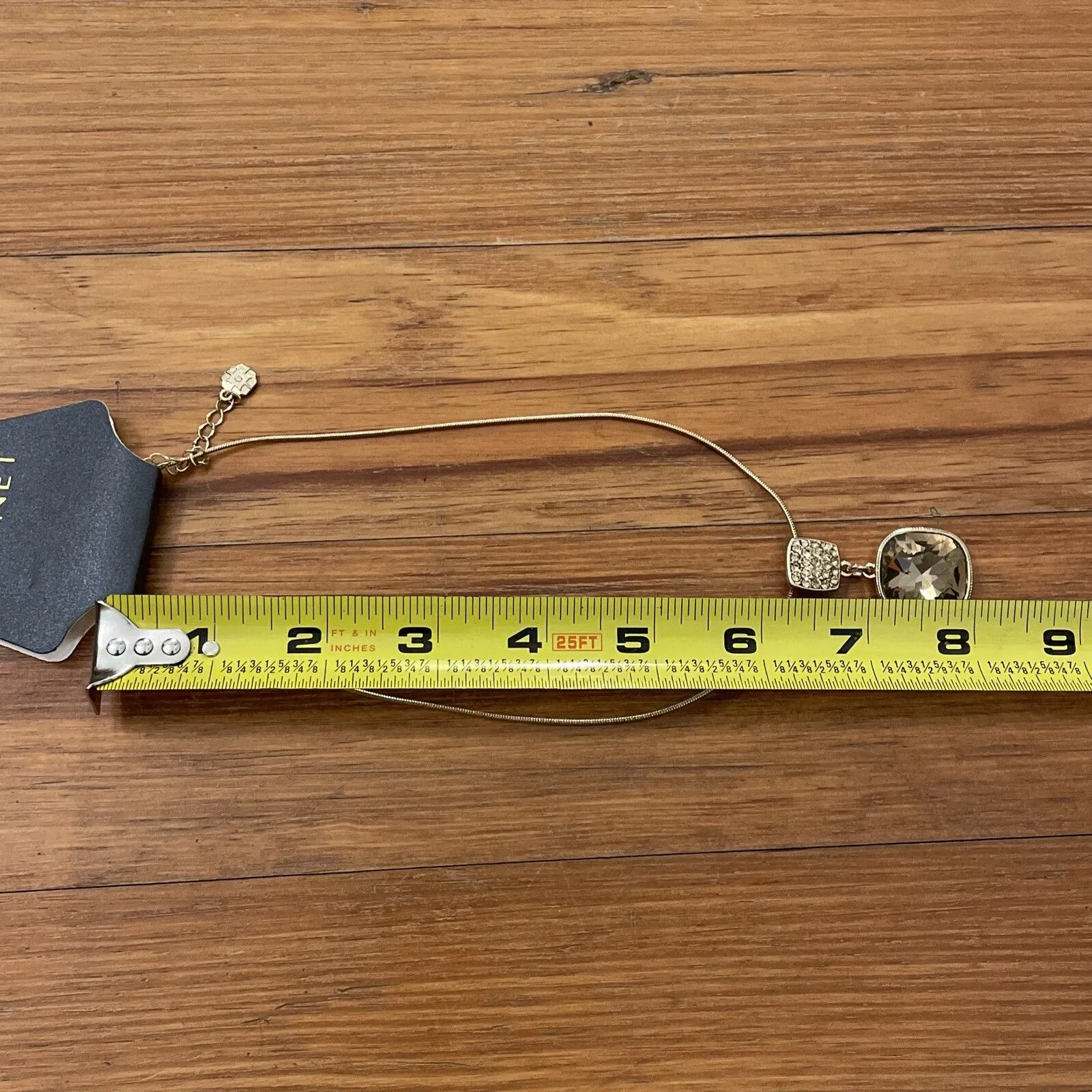 Monet Gold Tone Metal Snake Chain Necklace with Crystal pendant NEW - Image 9