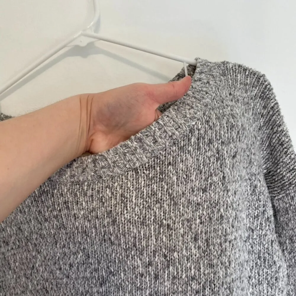 HOLLISTER Gray White Marled Varsity Stripe Cotton Blend Cropped Crop Sweater XS - Image 6