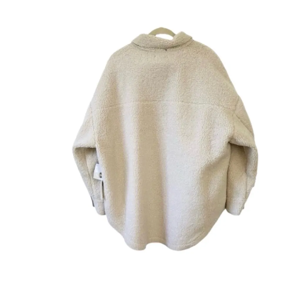 Good American Women’s Faux Shearling Midi Teddy Coat In Beige Size L/XL GA-3/4 - Image 4