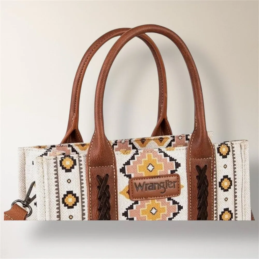 New Wrangler Aztec Canvas Tote Crossbody Bag Coffee Brown Southwestern Purse - Image 6