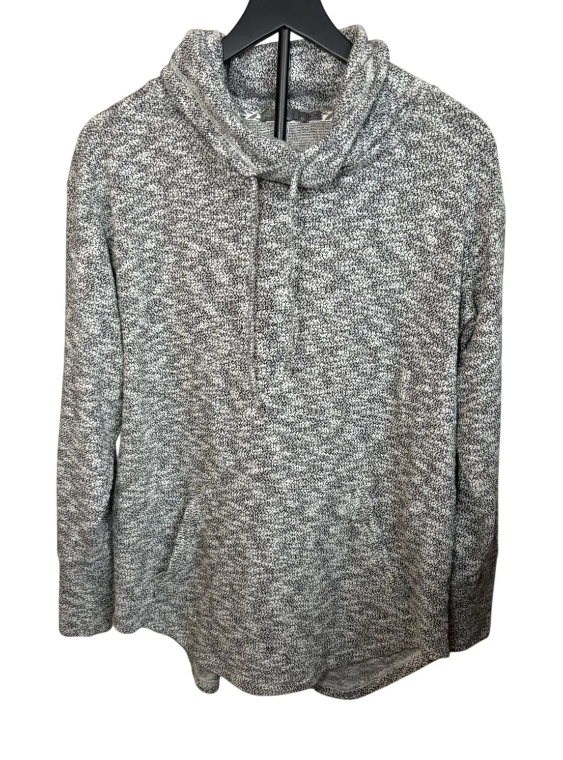 prana womens cowl neck black white heathered drawstring tunic length sweater. M - Image 1