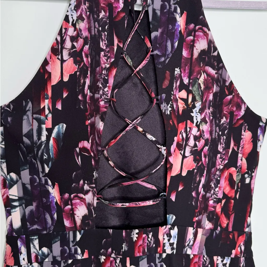 BEBE Black Floral Womans 10 Halter Wide Leg Jumpsuit In Multicolor - Image 7