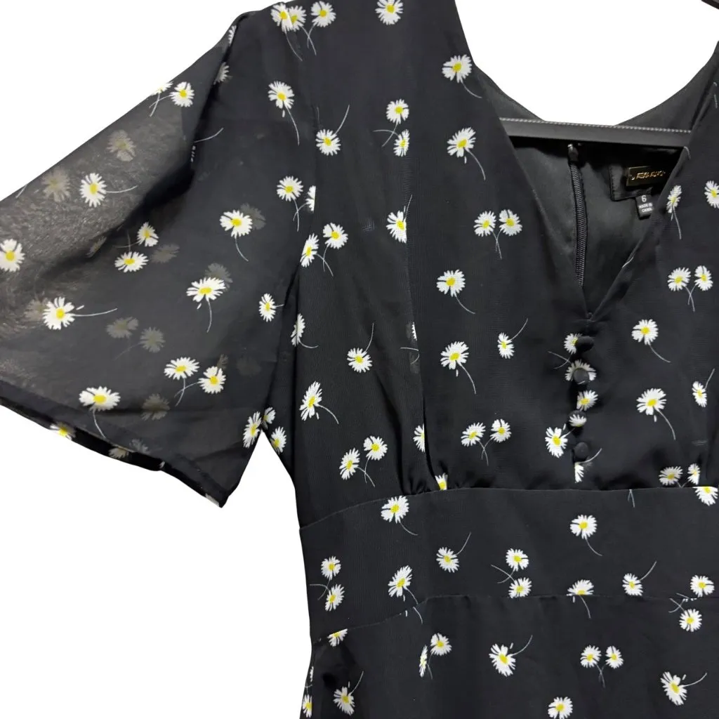 Alexia Admor Floral Black Midi Dress With Puff Sleeves Size 6 - Image 5