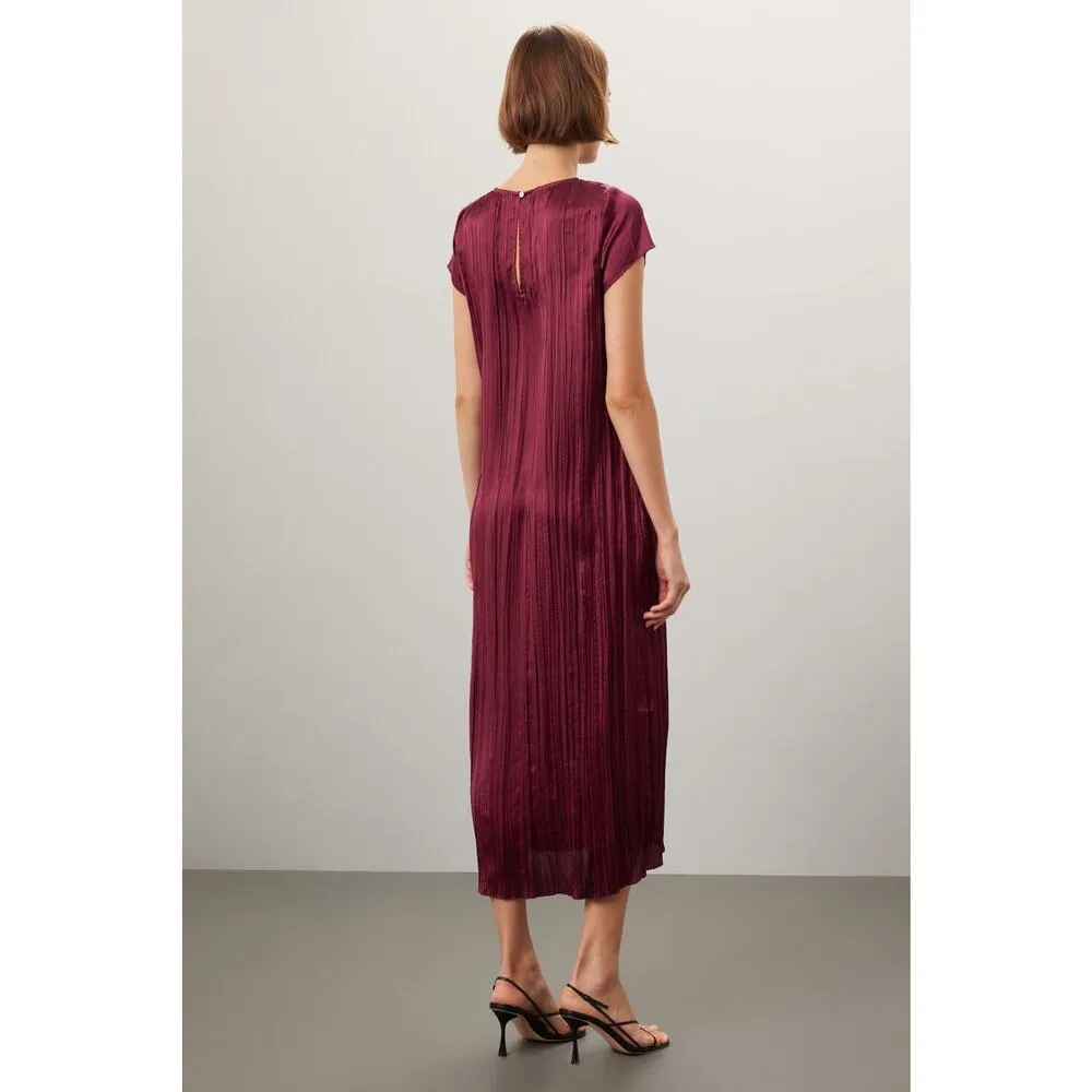 Madewell Mulberry Wine Oversized Short-Sleeve Slip Midi Dress Plissé Size XS - Image 3