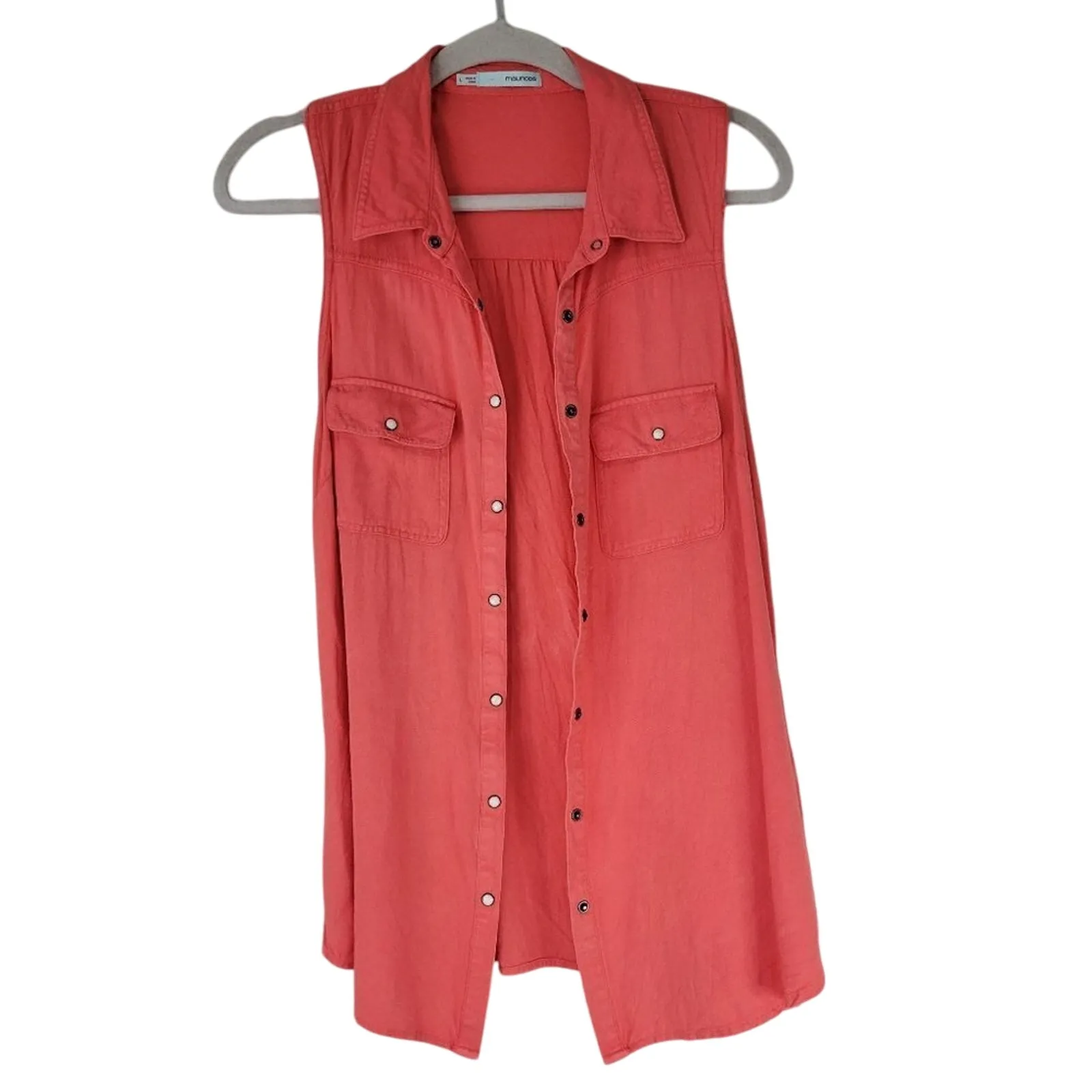 MAURICES Women's Coral Sleeveless Button Down Shirt Tunic Top Size‎ L - Image 3