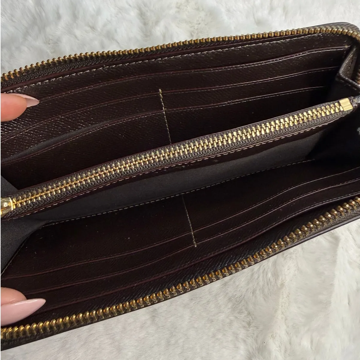 COACH Brown Signature Canvas Zip Around Wallet - Image 7