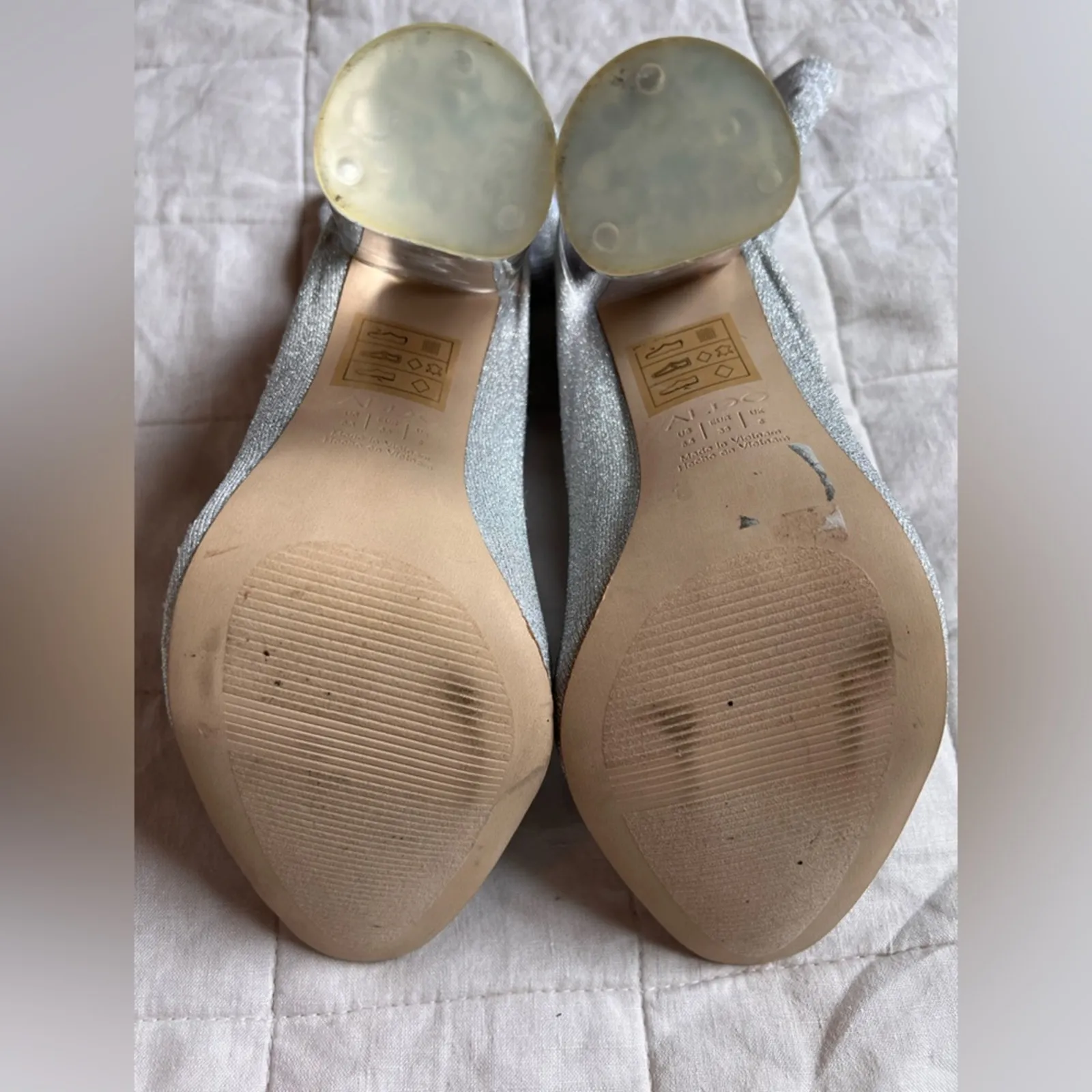 Aldo Silver Metallic Heeled Socked Lucite Heel "Love" Boots Holiday NYE - 8.5 - Image 7