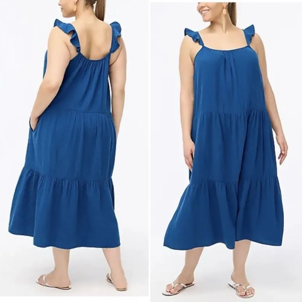 NWT J. Crew Ruffle Strap Gauze Tiered Maxi Dress Teal Blue Size XXL NEW Relaxed - Image 16