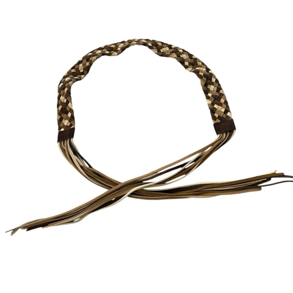 New York & Company Brown Y2K Tan Braided Suede Boho Fringe Tie Belt, Sz S/M - Image 6