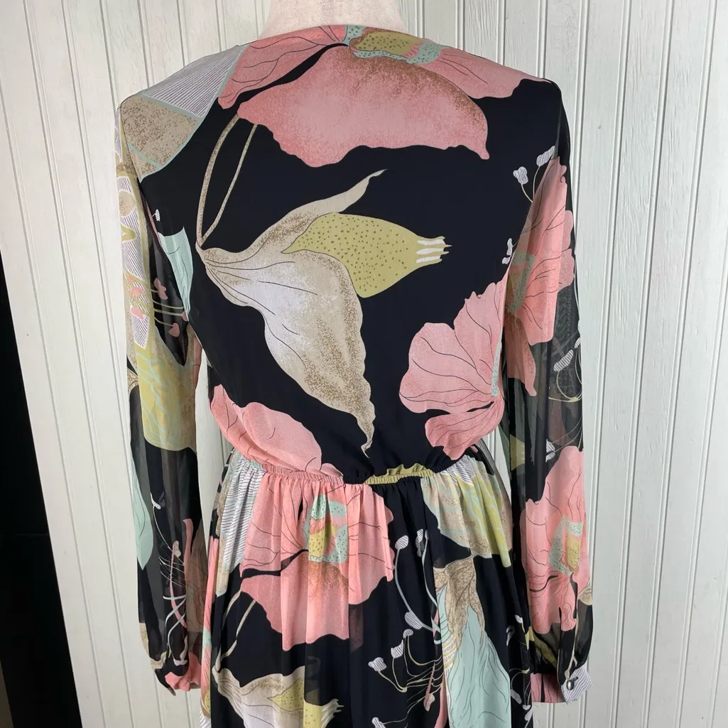 Lulus Wondrous Water Lilies Black Floral Print Maxi Dress Size Small Whimsigoth - Image 8