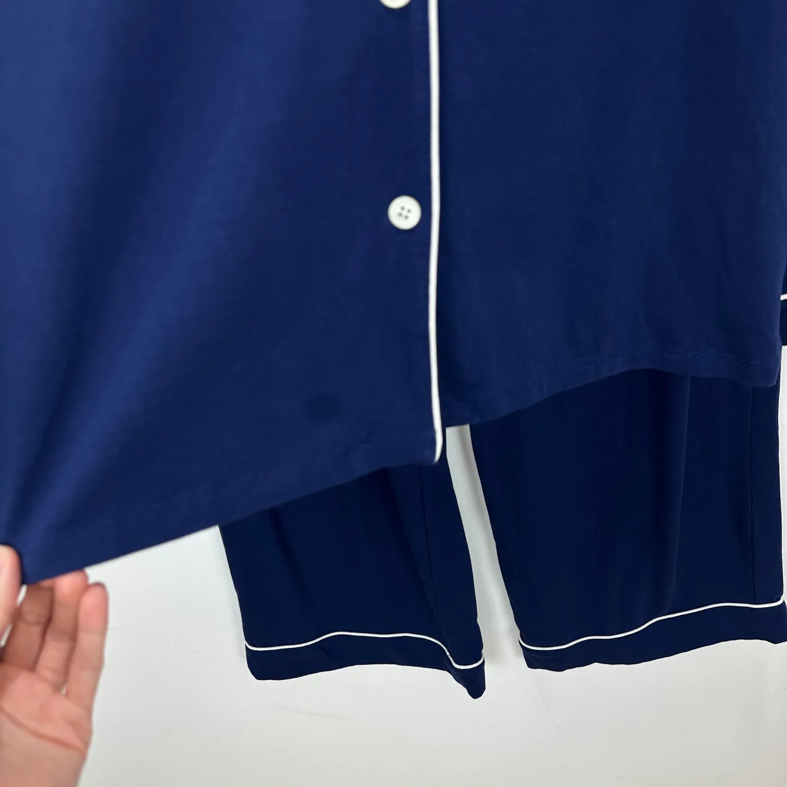 J.Crew Dreamy Cotton Blend Pajama Pant Set Long Sleeve Navy Lounge Womens Small - Image 13