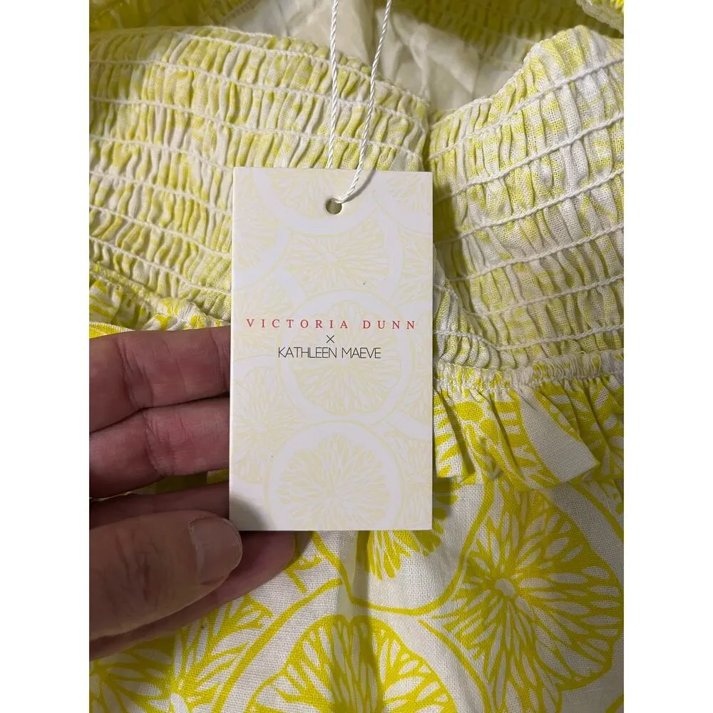NWT Kathleen Maeve X Victoria Dunn Women Sundress Smocked Top Beachy Lemons sz L Yellow Size L - Image 6