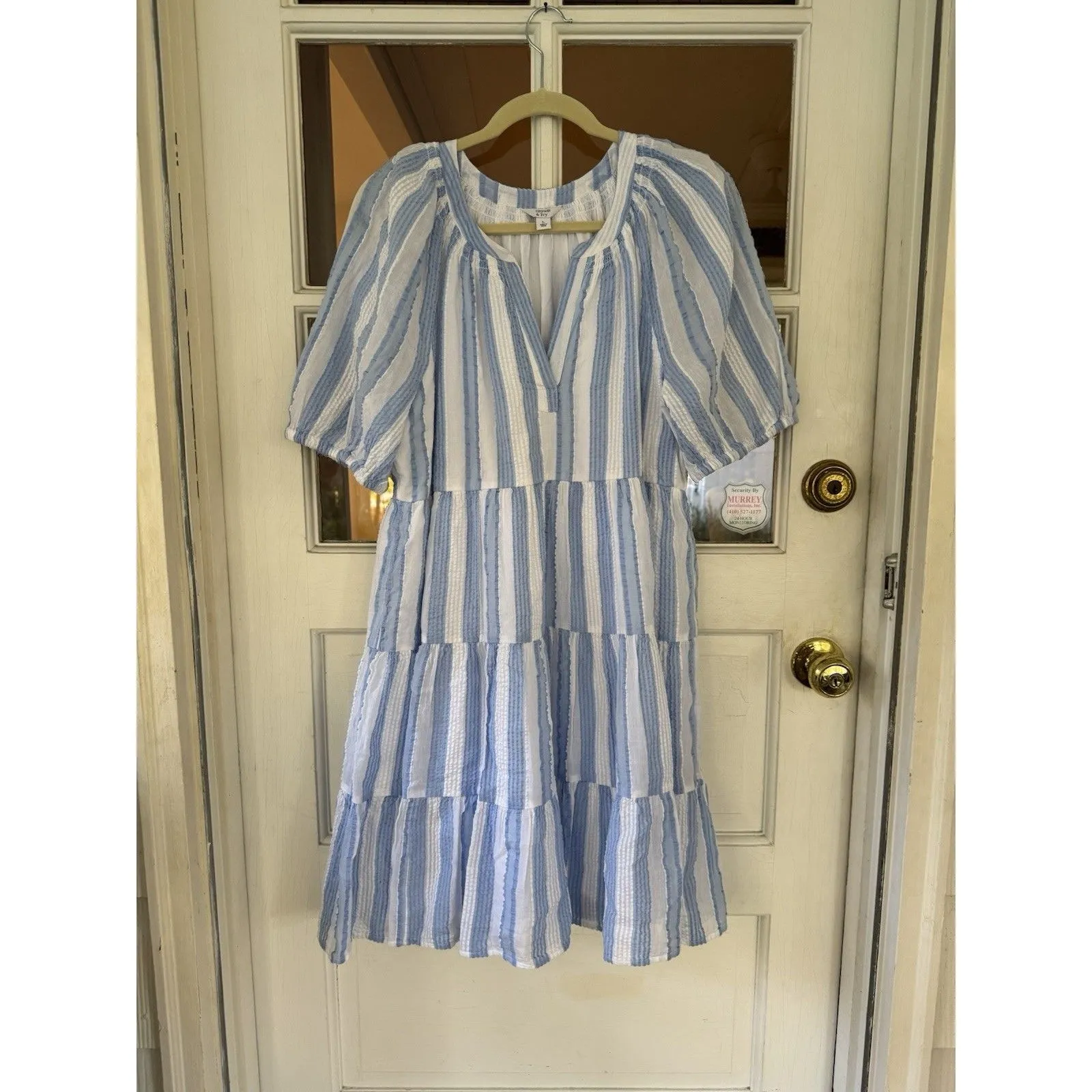Crown & Ivy Striped Dress Size Large Cotton Blue & White Milkmaid Preppy Whimsy - Image 8