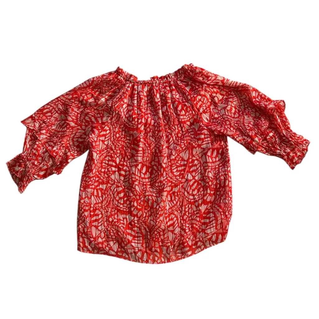 RAMY BROOK Altyn Butterfly Print Tiered Sleeve Blouse Red Metallic size XS - Image 13