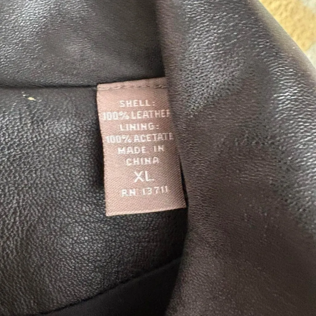 Vintage 90s black leather button front jacket lapel size XL - Image 8