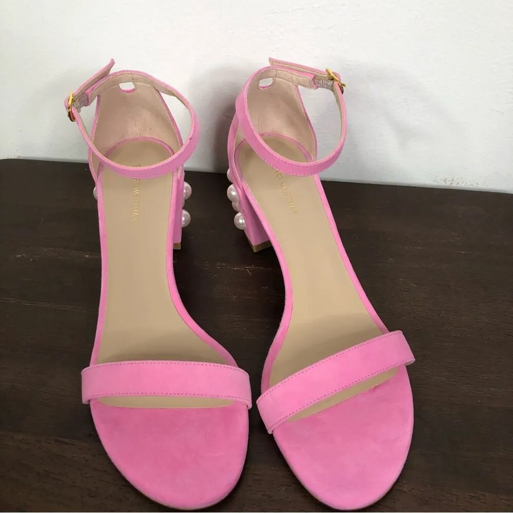NEW Stuart Weitzman Simple Pearls Pink Suede Open Toe Sandals Women's Size 8.5 - Image 3