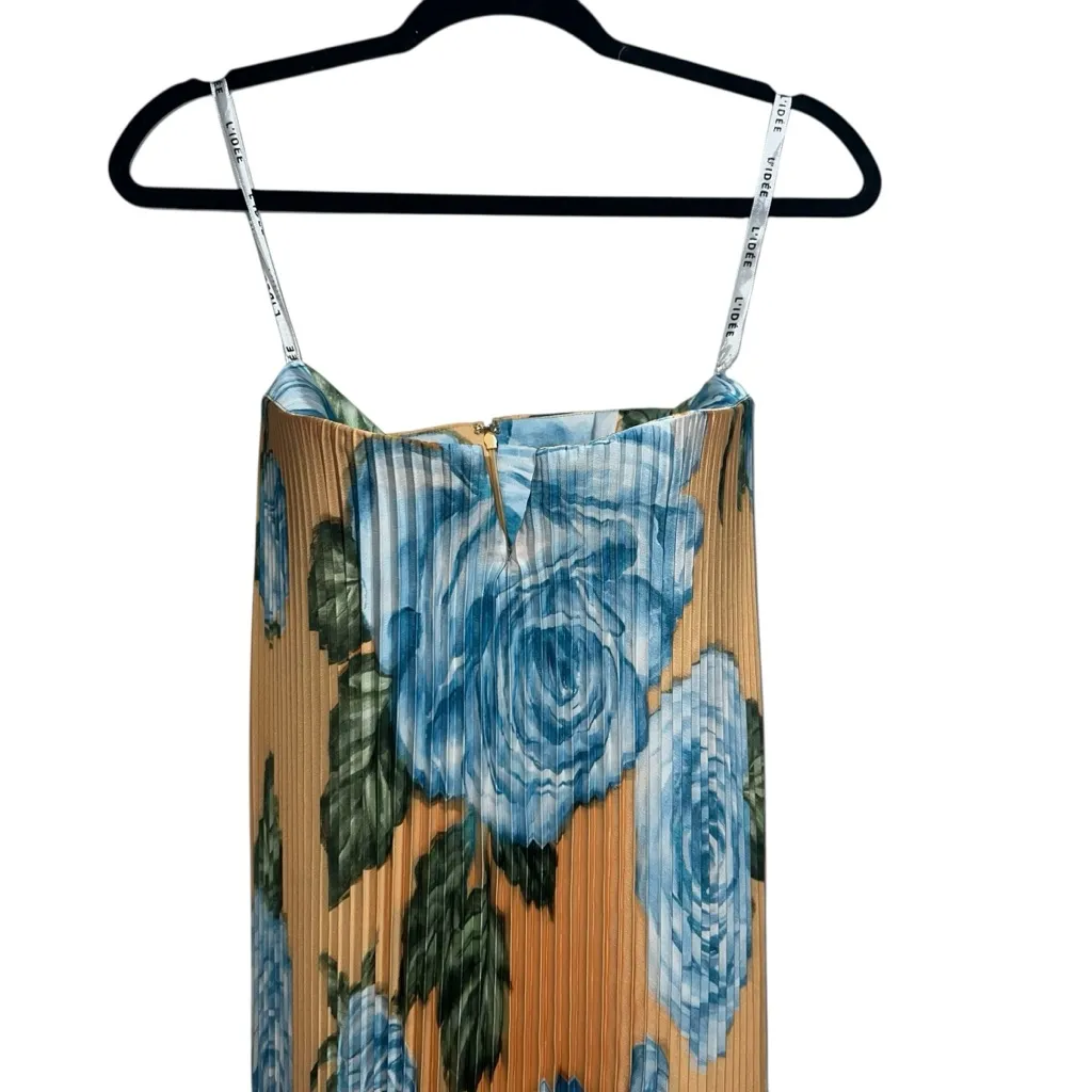 NEW NWT L’IDEE Black Tie Strapless Pleated Maxi Gown In Fleur Bleue Floral Print - Image 5