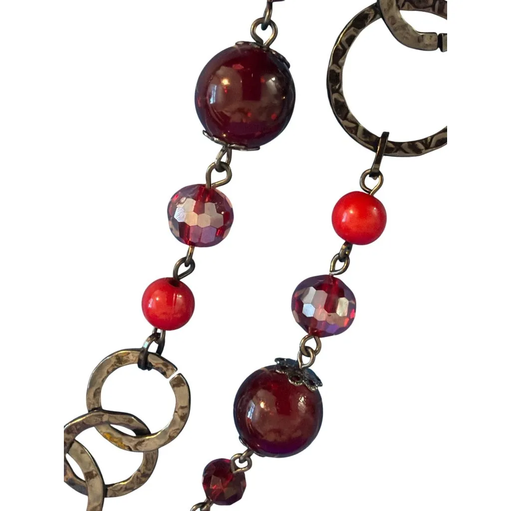 Premier Designs Very Berry Long Necklace Gunmetal Red Glass Acrylic Beads 40" - Image 3