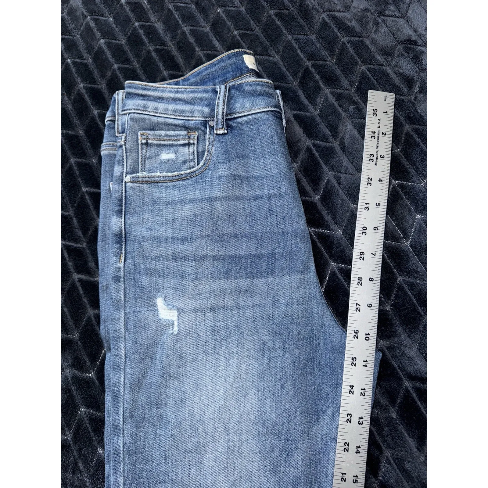 Risen Jeans Women's Blue Distressed Frayed Hem Flare Denim Size 29 - Image 11