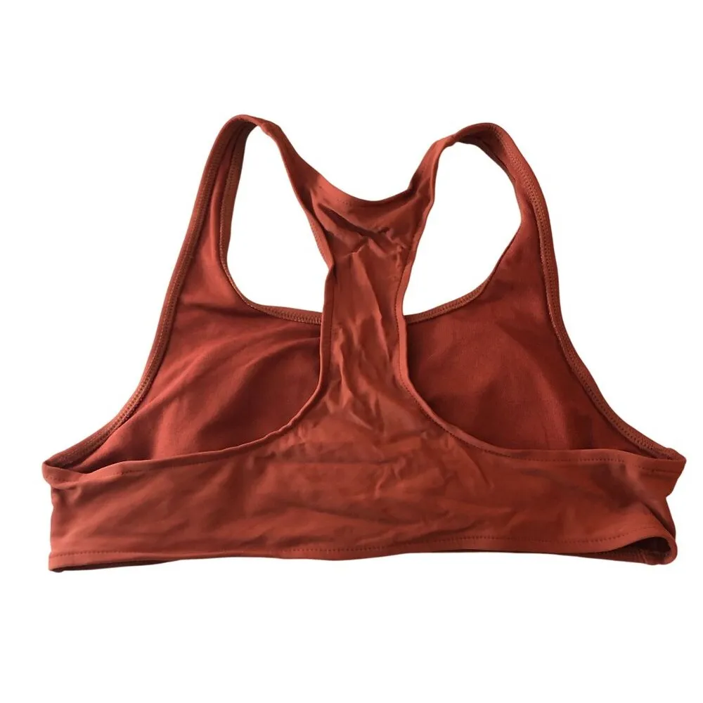 No Boundaries Bikini Top Racerback Removable Cups Keyhole Knot Front Brick Red L - Image 2