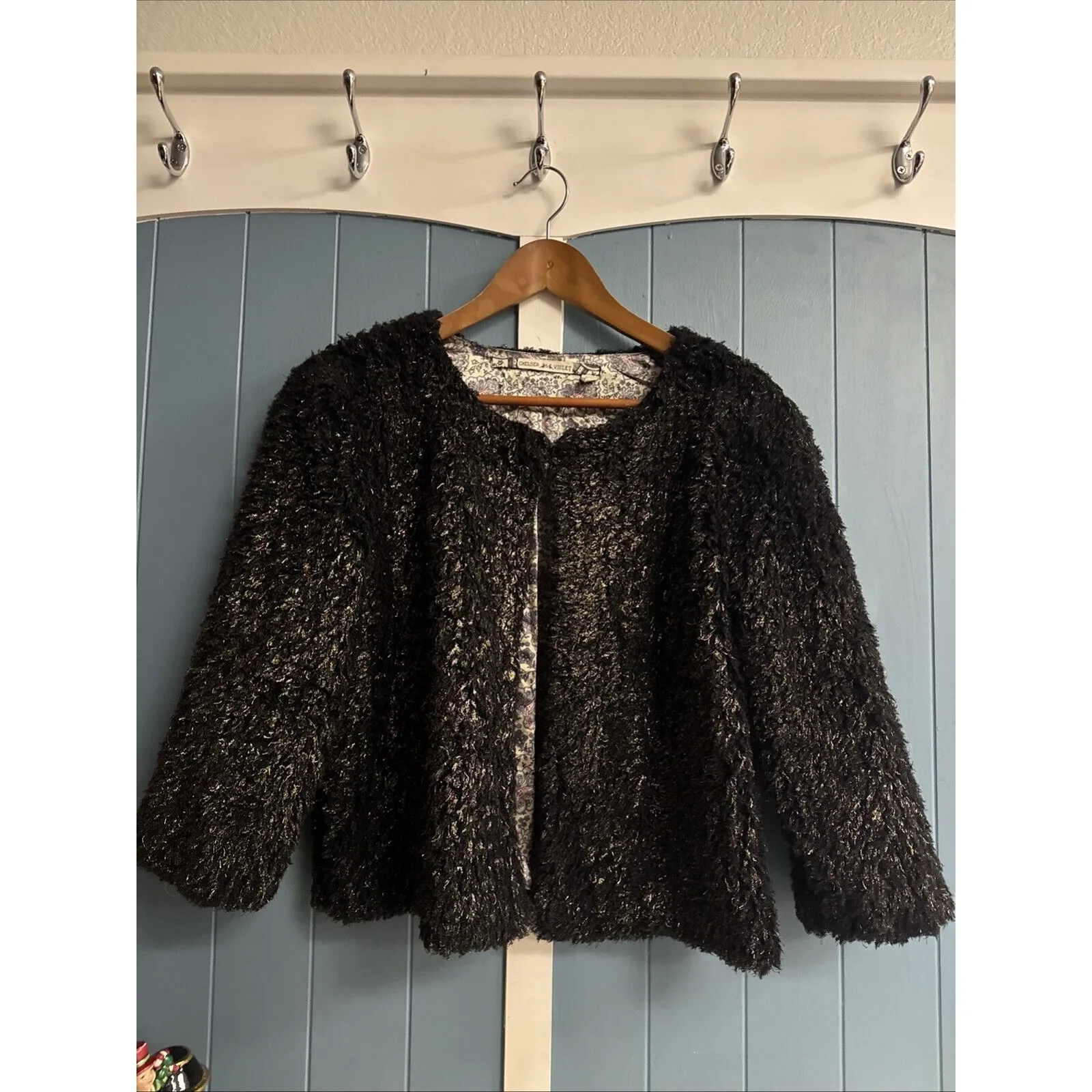 Chelsea‎ Violet Playing with Fire Black Metallic Bolero Jacket Top Size L Large - Image 2