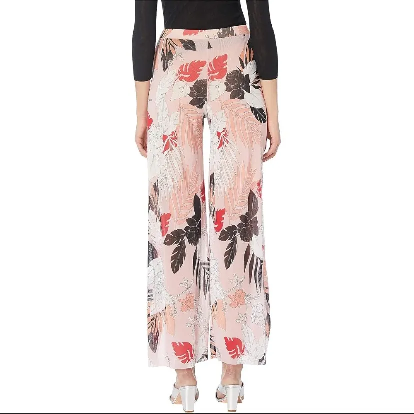 Leaf Print Slip Detail Pants FUZZI wide trousers $450 L cream pink fall designer Size L - Image 3