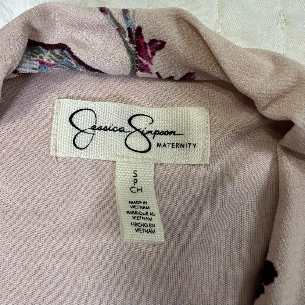 Jessica Simpson Maternity Blouson Cream and Burgundy Floral Dress - Image 8