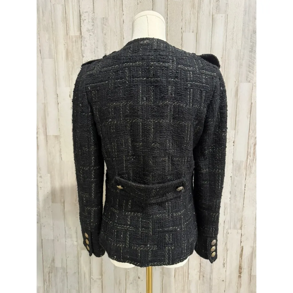 Milly of New York Women's Black Tweed Double-Breasted Jacket Size 2 - Image 4