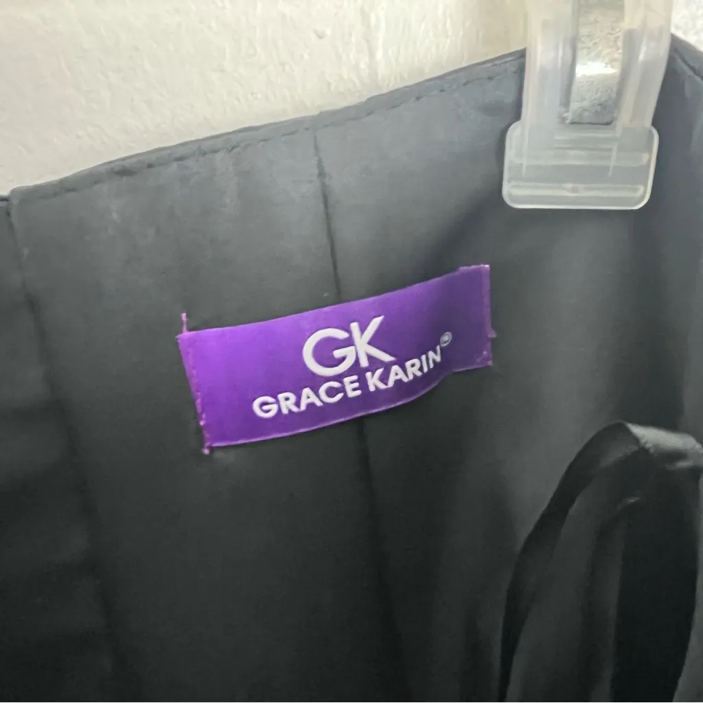 GRACE KARIN Black Beaded Strapless Back Lace Corset Split Mermaid Hem Dress 16 - Image 3