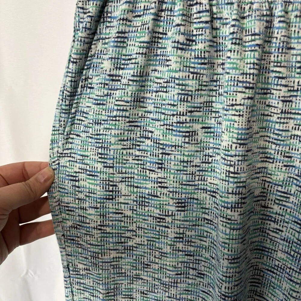 Lands End Sport Knit Straight Leg Pull On Pants Medium Petite Blue Green Print - Image 2
