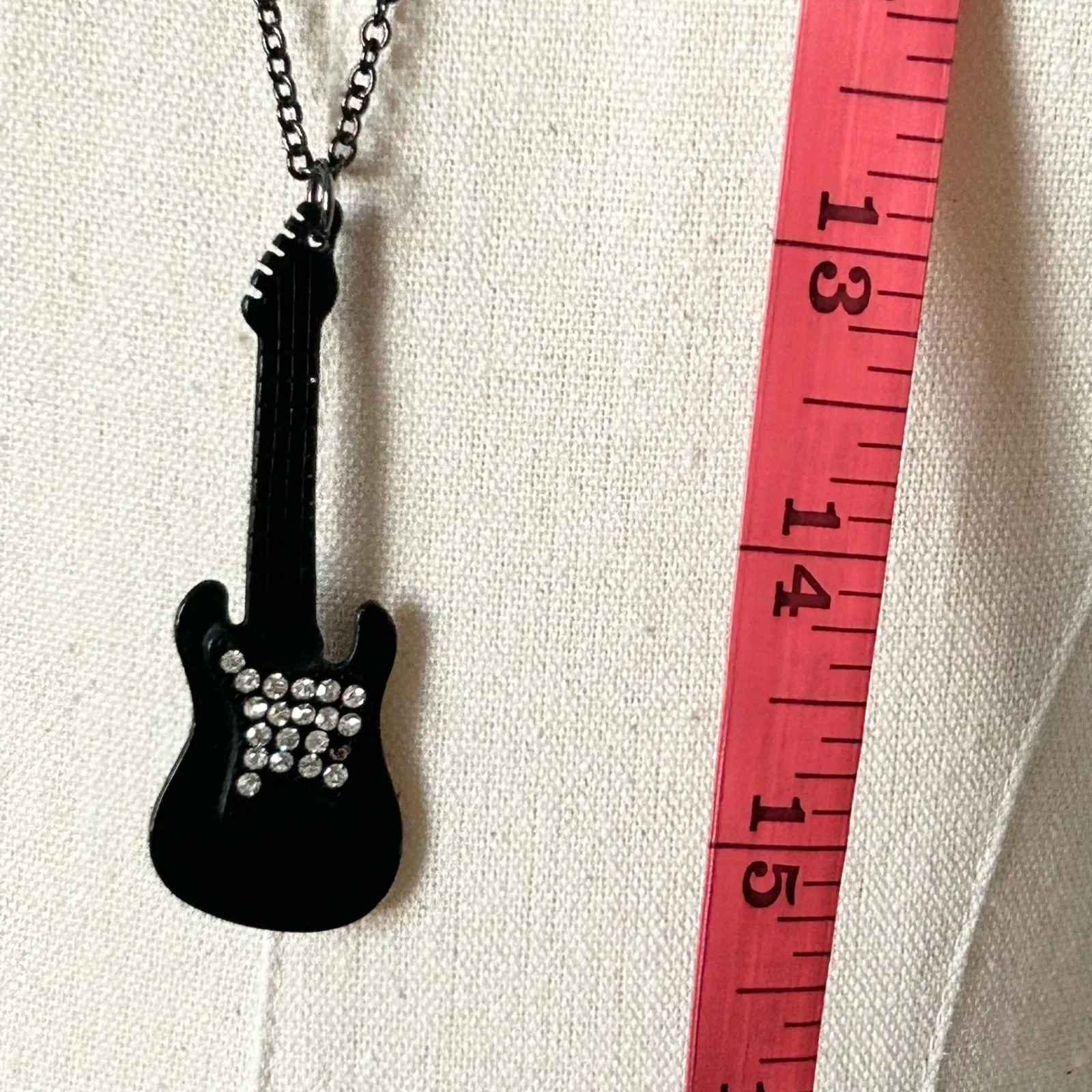 Black Guitar Pendant Necklace Rhinestone Embellished Chain - Image 5