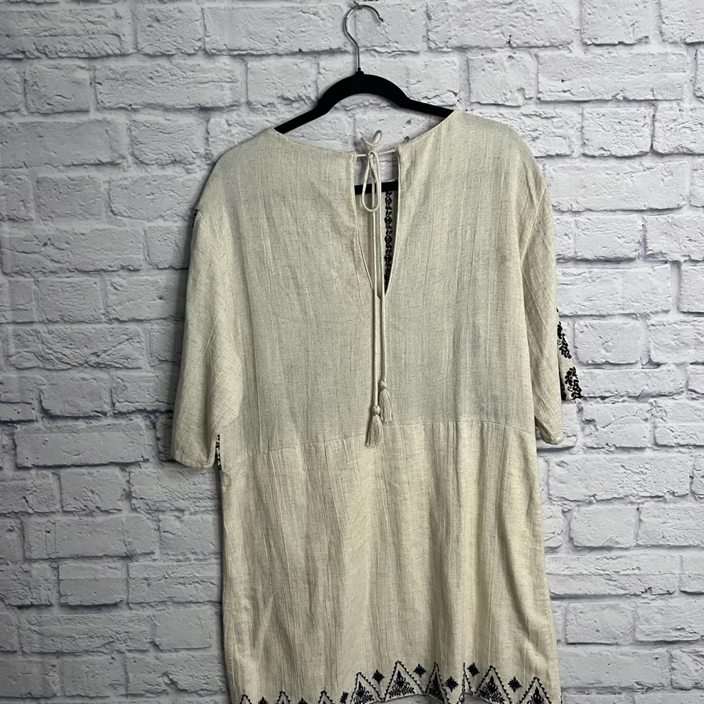 Zara trufuluc TRF collection Embroidered tunic dress cream black sz M boho - Image 2