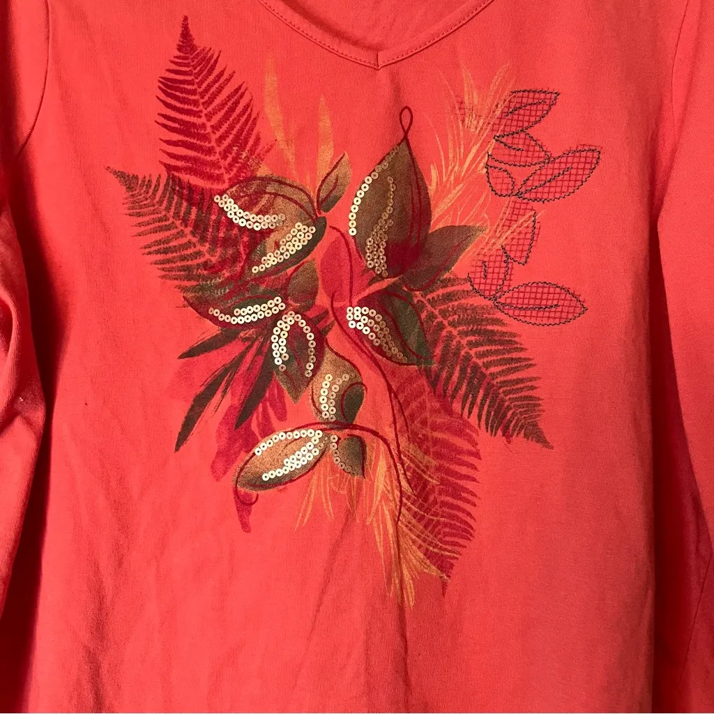 Breckenridge Coral Top with Leaf Design - Image 3