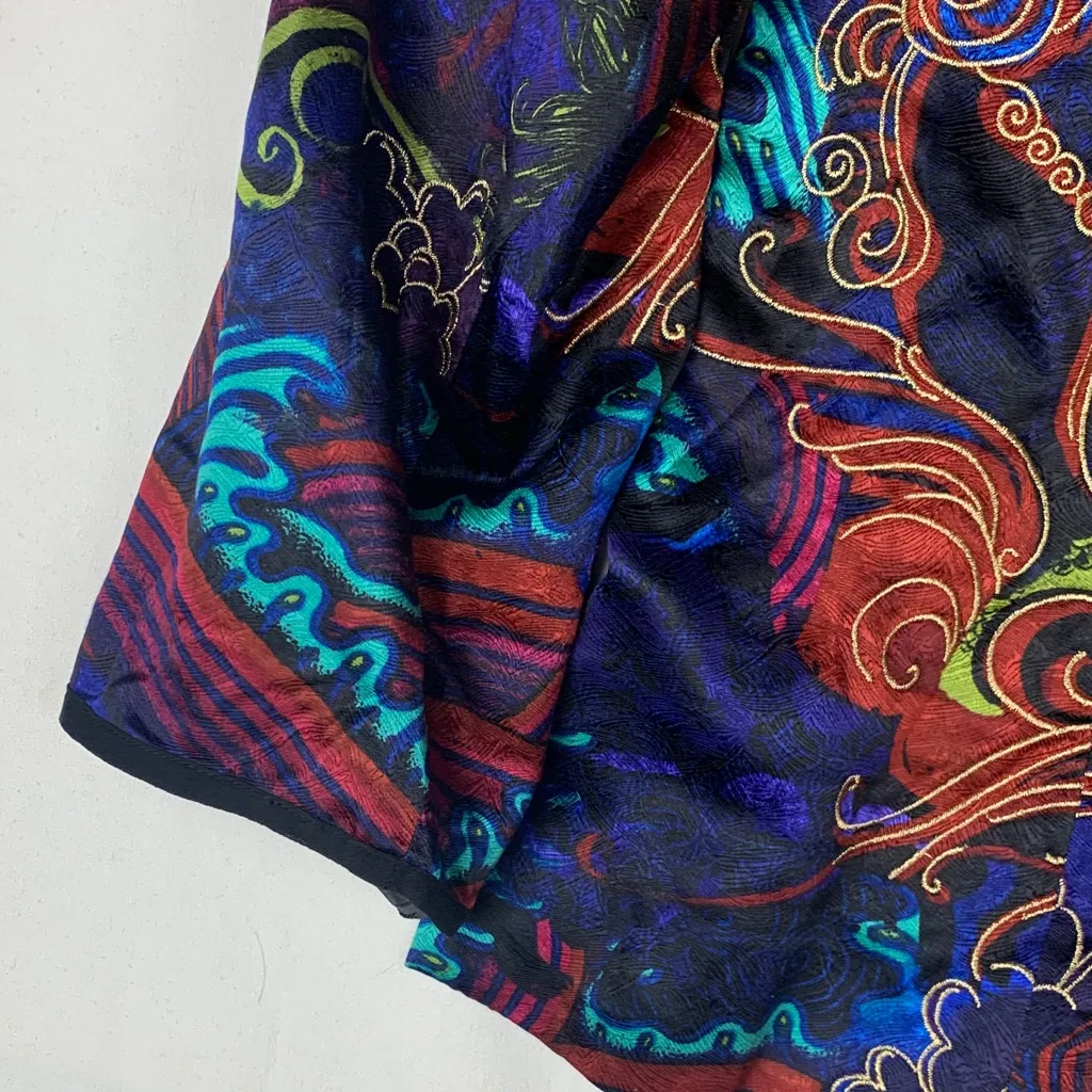 Chico's size 3 16 xl blue Asian oriental silk long sleeve blazer fairy - Image 6