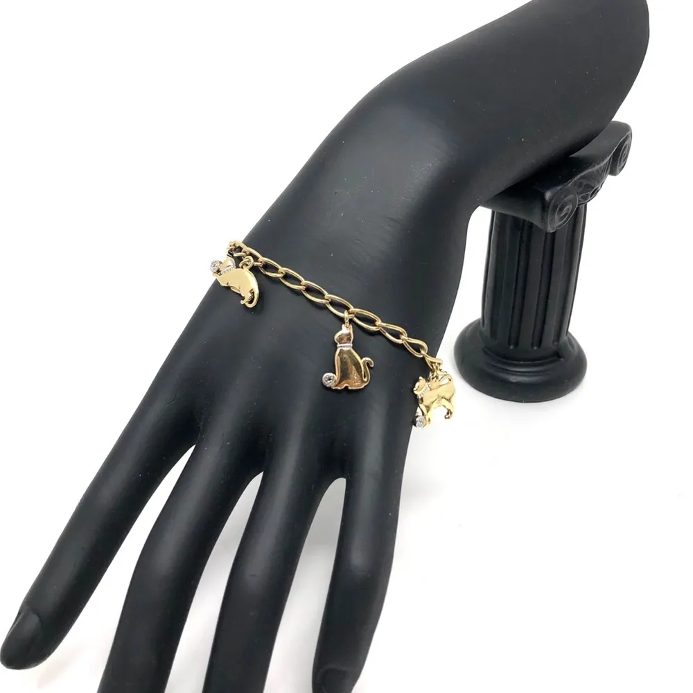 with gold overlay genuine diamond chips cat charm bracelet - Image 3