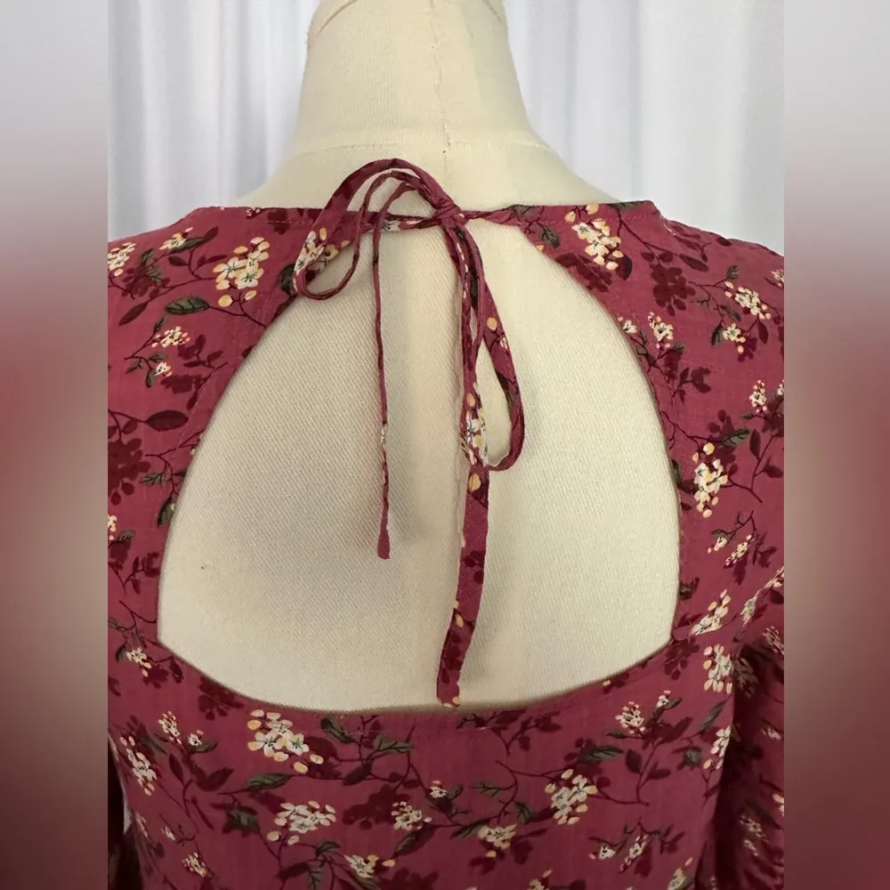 Lush Floral Print Red Women's Mini Dress (671) - Image 11