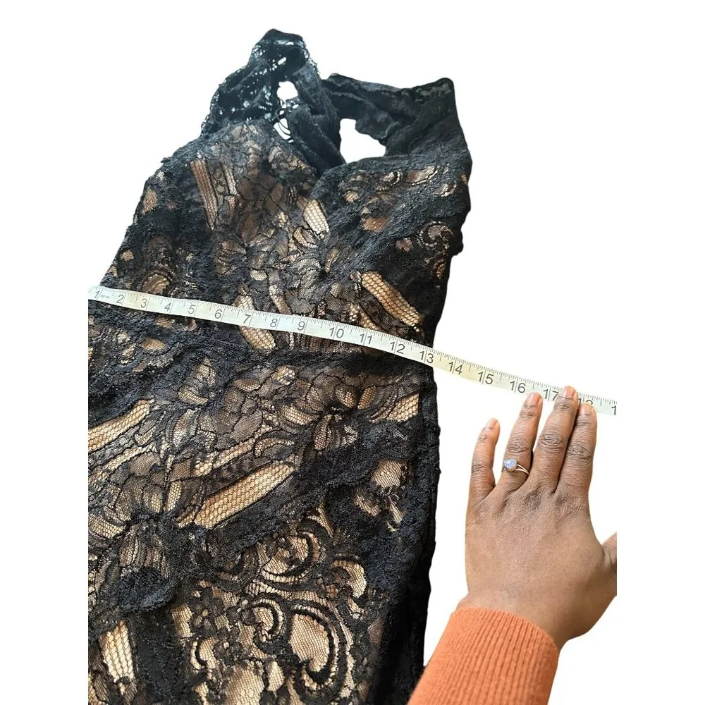 Lace Overlay Dress Scalloped Neck Crisscross Back Built in bra with Boning Prom - Image 11