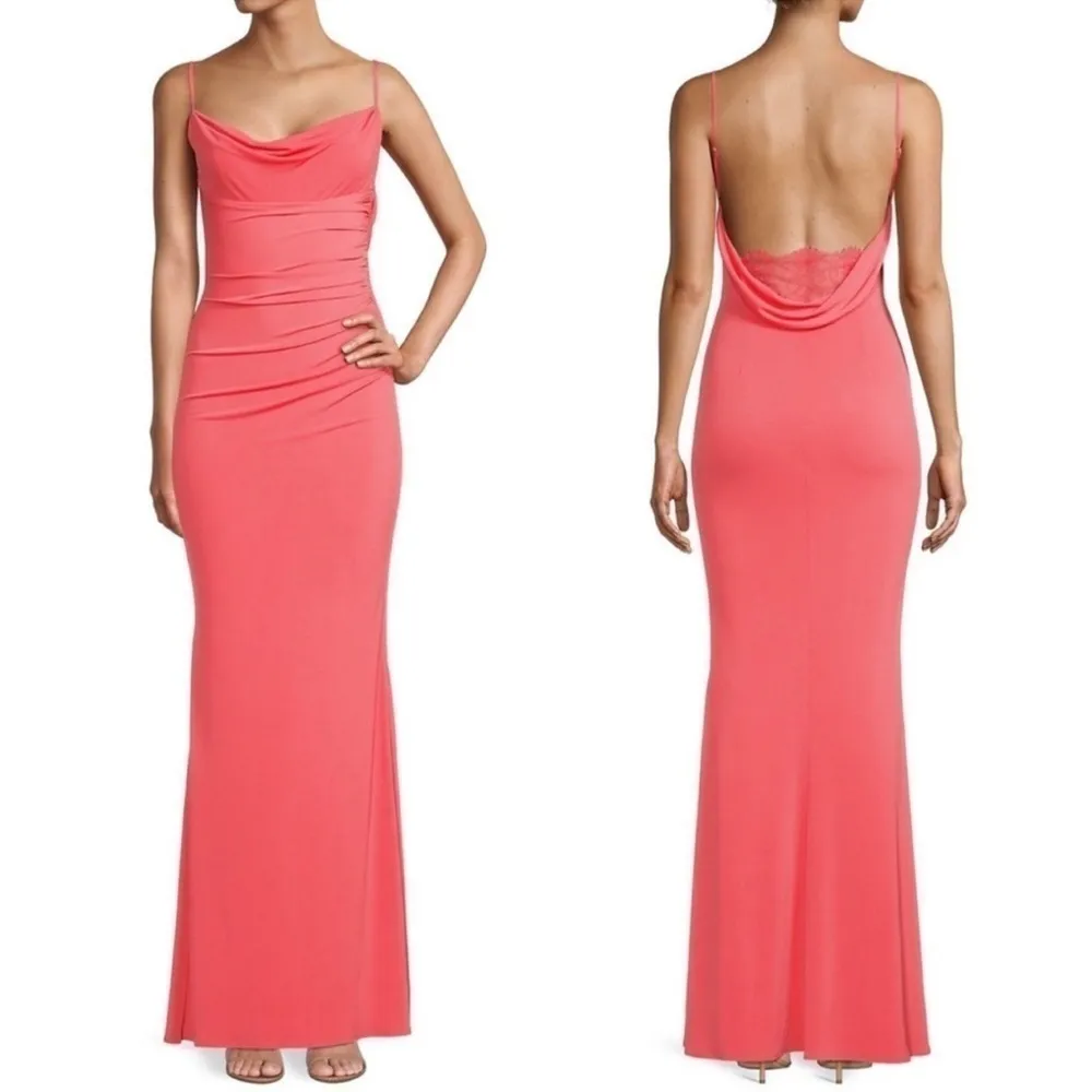 NWOT Katie May Surreal Cowlneck lace insert fitted low back jersey Gown sz L - Image 5