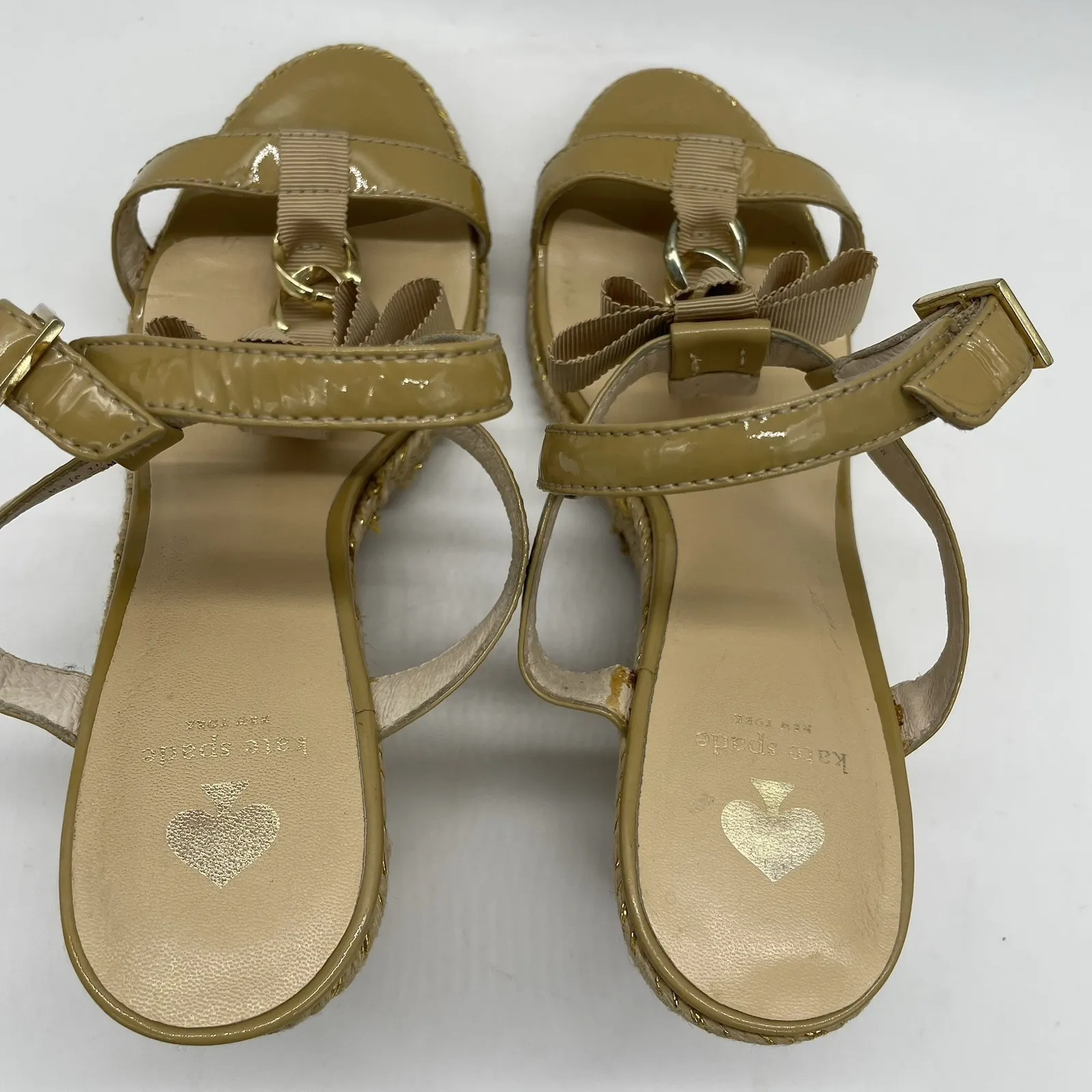 Kate Spade Womens 7.5 Shoes Nude Beige Espadrille Wedge Bow Linked-Chain Heels‎ - Image 10