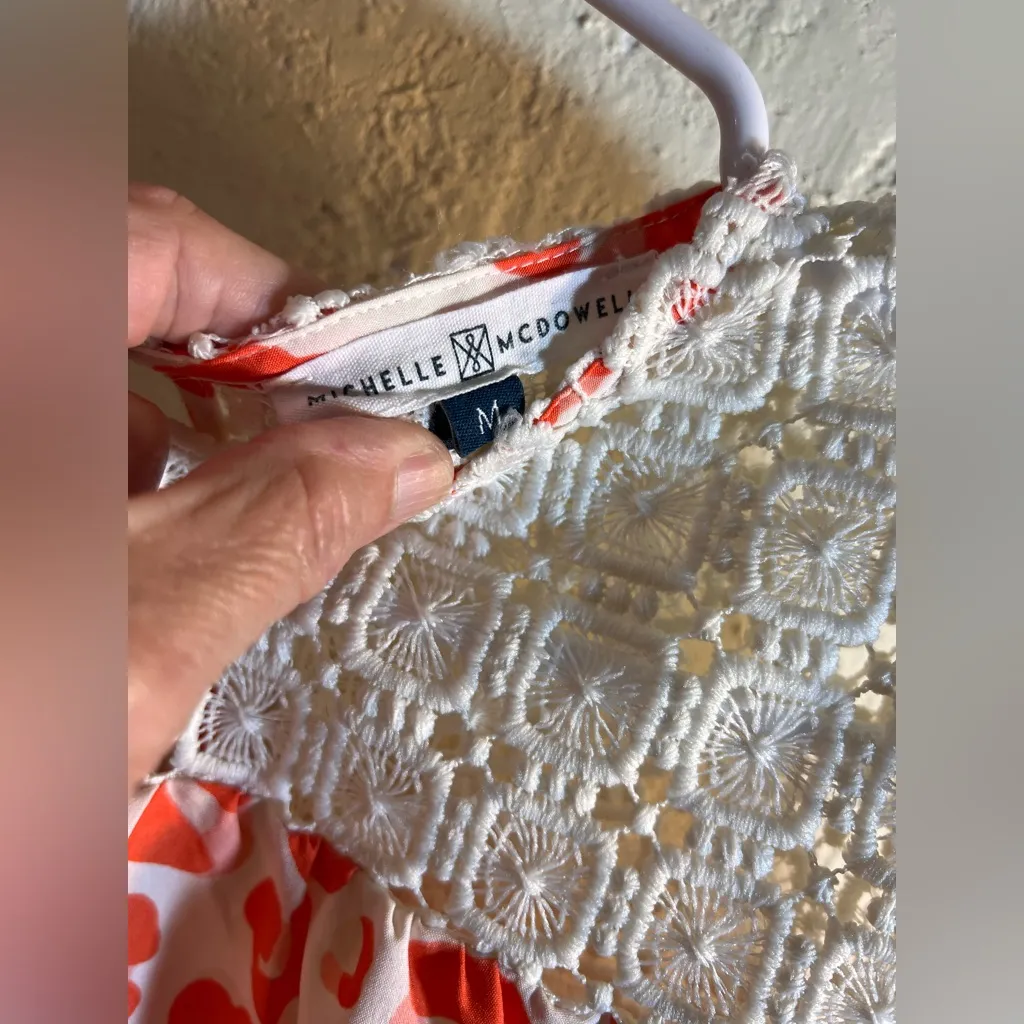 Coral White Pink Leopard Print Blouse sz M crochet flowy colorful bell sleeve Orange Size M - Image 3