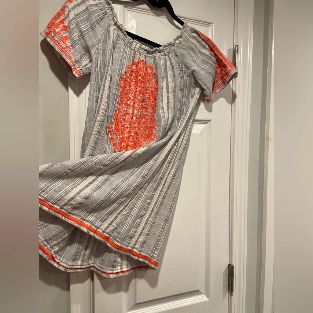 Blue Island Size M Cotton Blue Stripe Neon Embroidered Mini Sun Dress - Image 6