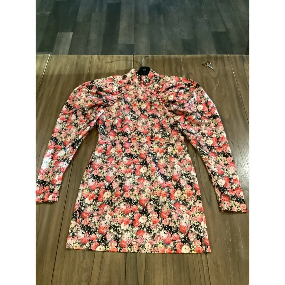 ROTATE BIRGER CHRISTENSEN Kim Ruched Floral long sleev Mini cocktail Dress 6 new Pink - Image 2