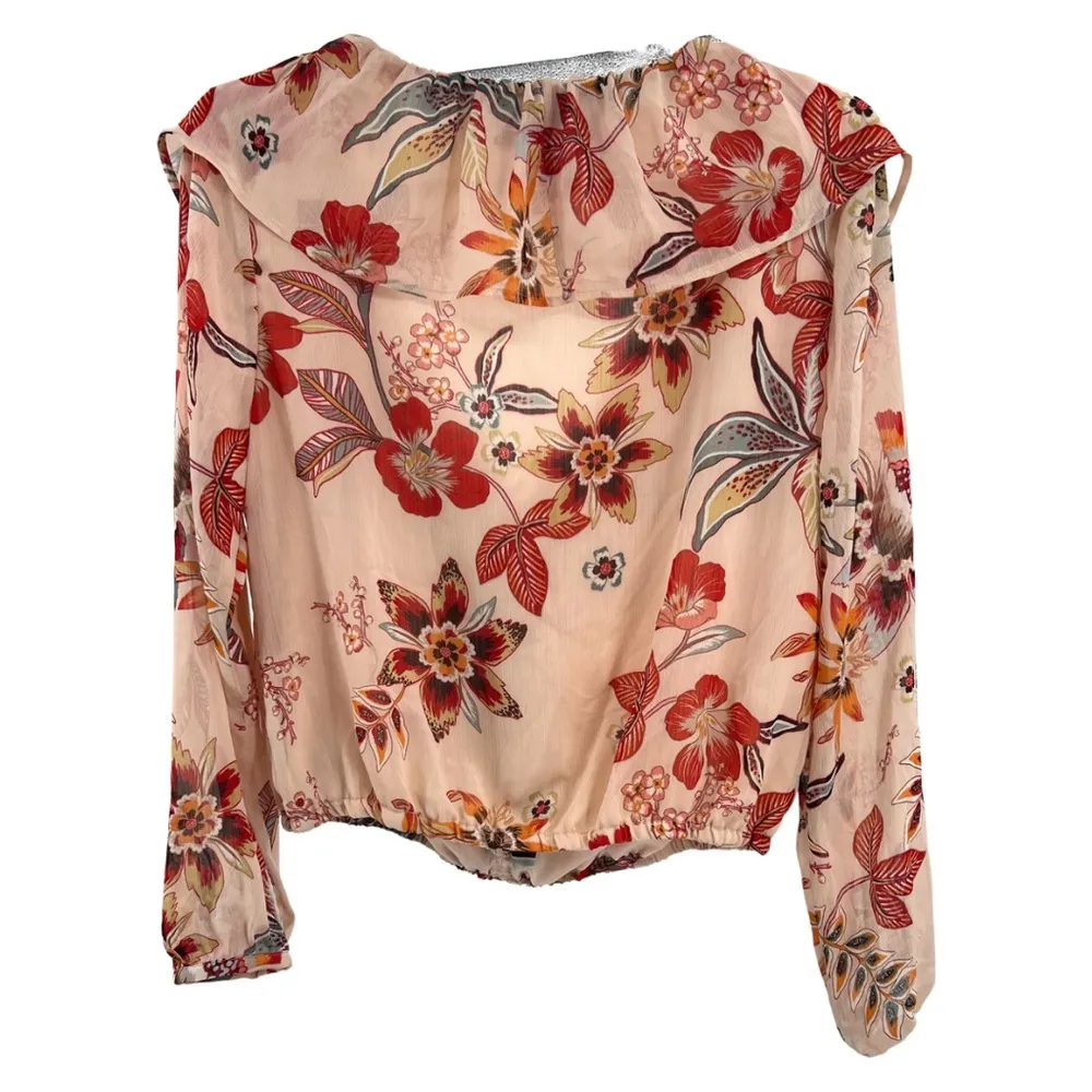 Sanctuary lady like v neck button front ruffle long sleeve waist elastic top xs - Image 3